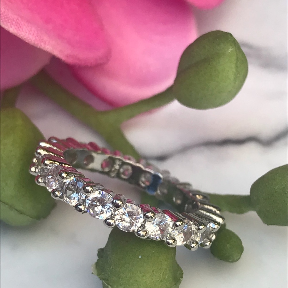 14k gold over 925 diamond eternity wedding band - Picture 11 of 16
